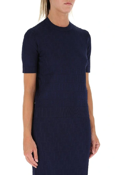 Shop Fendi Jacquard Ff Knitted Top In Navy