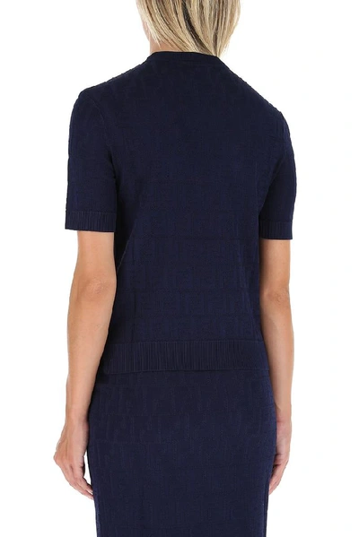 Shop Fendi Jacquard Ff Knitted Top In Navy