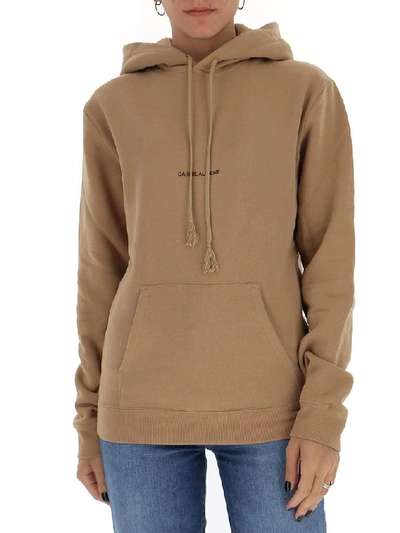 Shop Saint Laurent Logo Printed Hoodie In Brown