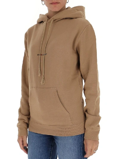 Shop Saint Laurent Logo Printed Hoodie In Brown