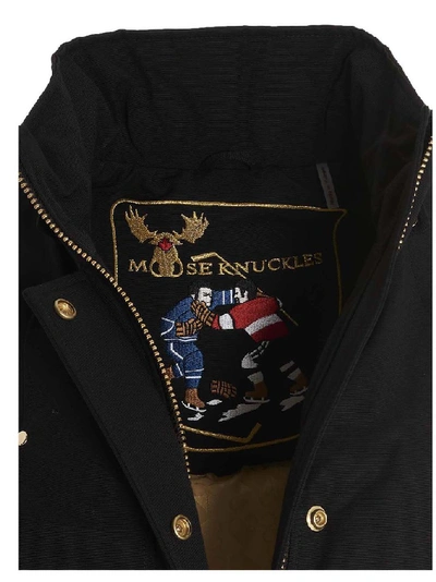 Shop Moose Knuckles Grand Metis Logo Patch Parka In Black