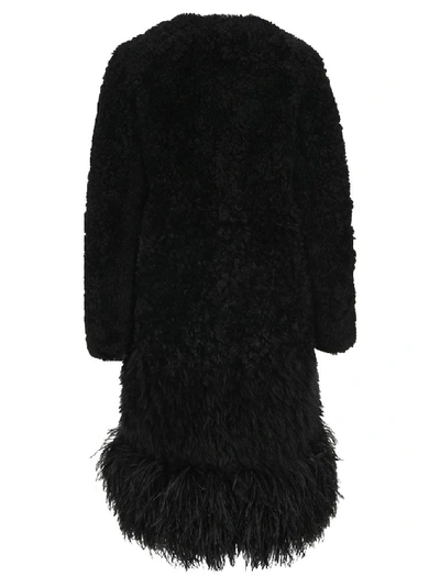 Shop Prada Fur Long Coat In Black