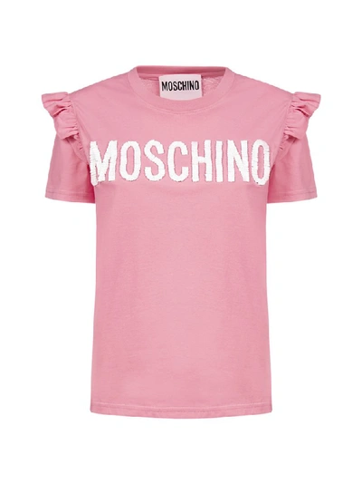 Shop Moschino Logo Ruffle T In Pink