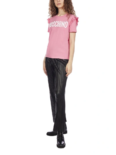 Shop Moschino Logo Ruffle T In Pink