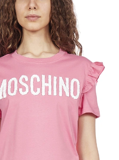 Shop Moschino Logo Ruffle T In Pink