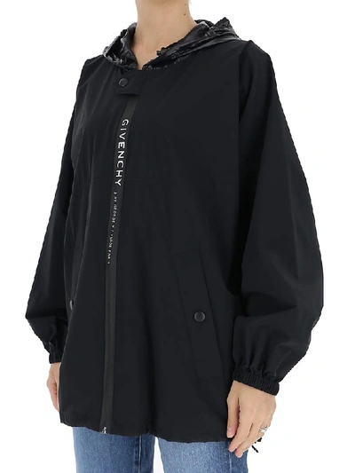 Shop Givenchy Logo Hooded Windbreaker Jacket In Black