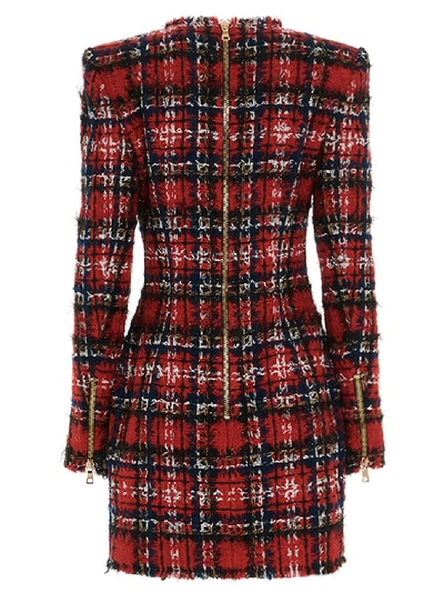 Shop Balmain Tweed Long Sleeve Mini Dress In Multi