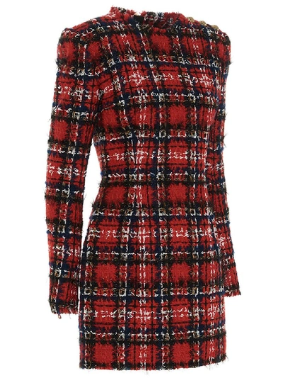 Shop Balmain Tweed Long Sleeve Mini Dress In Multi