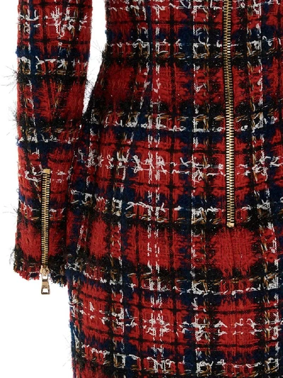 Shop Balmain Tweed Long Sleeve Mini Dress In Multi