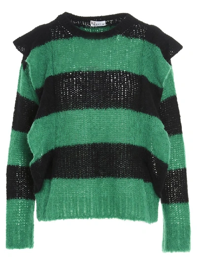 Shop Red Valentino Striped Ruffled Sweater In Green