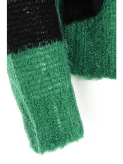 Shop Red Valentino Striped Ruffled Sweater In Green