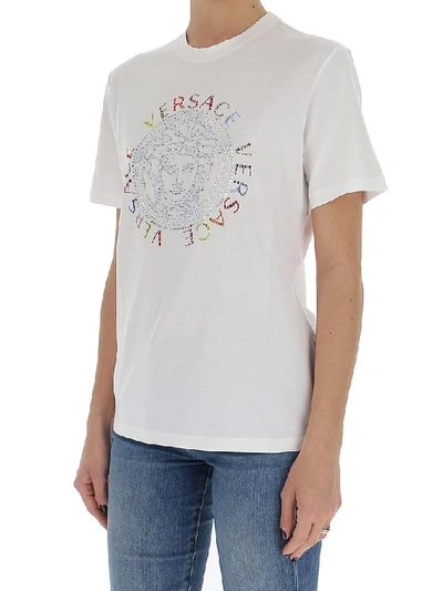 Shop Versace Studded Medusa Logo T In White
