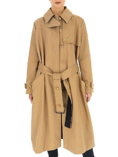 Shop Givenchy Contrast Stripe Belted Trench Coat In Beige