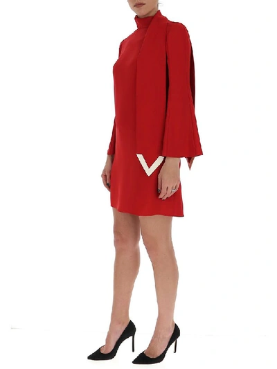 Shop Valentino Scarf Detail Shift Dress In Red