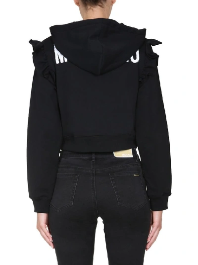 Shop Moschino Ruffle Cropped Hooded Jacket In Black