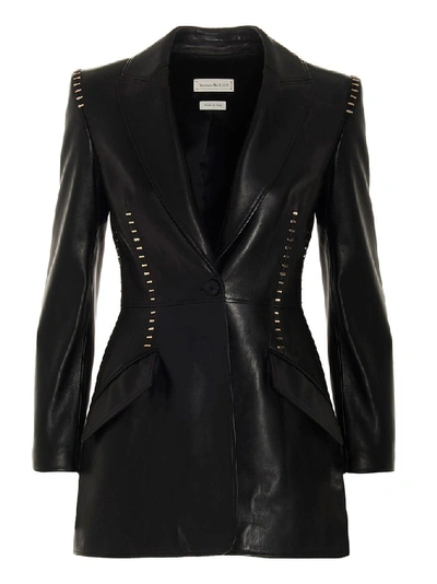 Shop Alexander Mcqueen Stapled Leather Jacket In Black