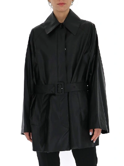 Shop Mm6 Maison Margiela Faux Leather Belted Jacket In Black