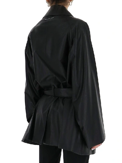 Shop Mm6 Maison Margiela Faux Leather Belted Jacket In Black