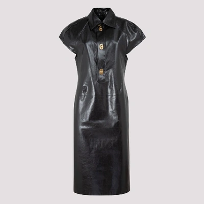 Shop Bottega Veneta Leather Midi Dress In Black