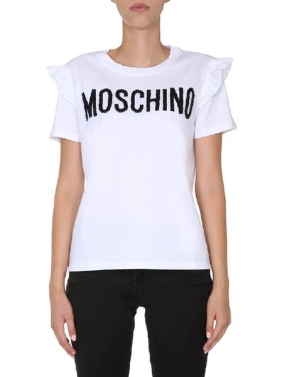 Shop Moschino Logo Embroidered T In White