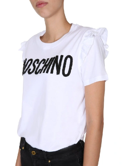 Shop Moschino Logo Embroidered T In White