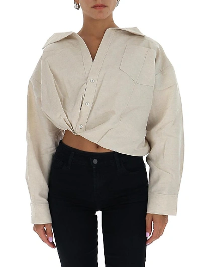 Shop Jacquemus Tucked Cropped Shirt In Beige
