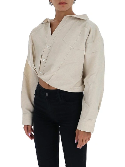 Shop Jacquemus Tucked Cropped Shirt In Beige