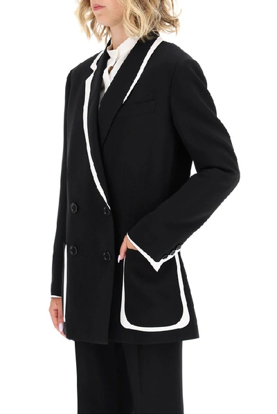 Shop Fendi Contrast Trim Double Breasted Blazer In Black