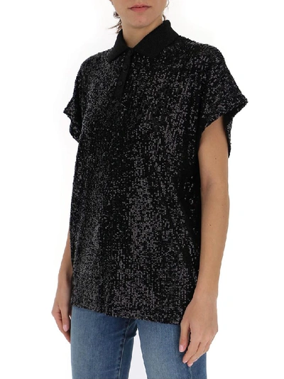 Shop Saint Laurent Sequins Polo Shirt In Black