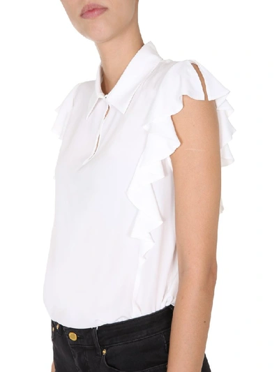 Shop Boutique Moschino Ruffle Trim Top In White