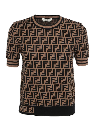 Shop Fendi Ff Motif Knitted Top In Brown