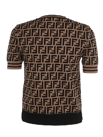 Shop Fendi Ff Motif Knitted Top In Brown