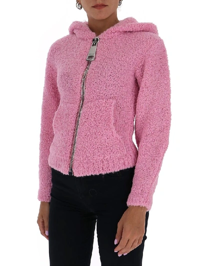 Shop Moschino Knit Hooded Jacket In Pink