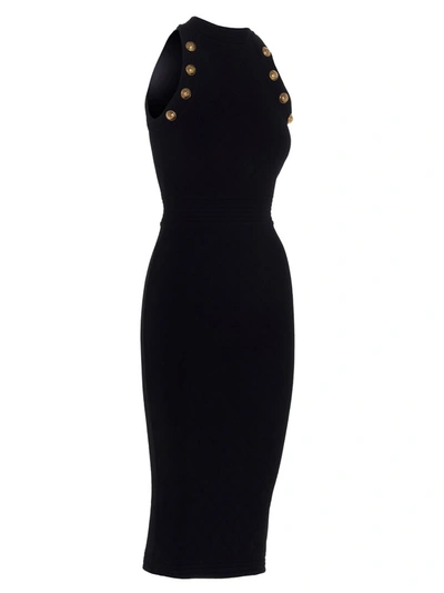 Shop Balmain Button Embellished Knit Dress In Black