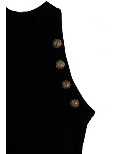 Shop Balmain Button Embellished Knit Dress In Black