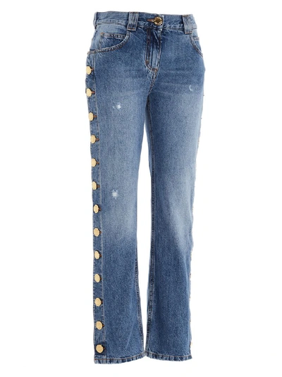 Shop Balmain Buttoned Jeans In Blue