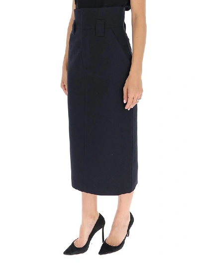 Shop Fendi High Waist Midi Skirt In Blue