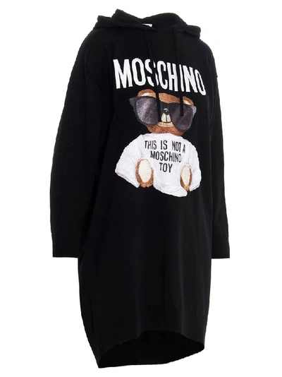 Shop Moschino Teddy Hoodie Dress In Black