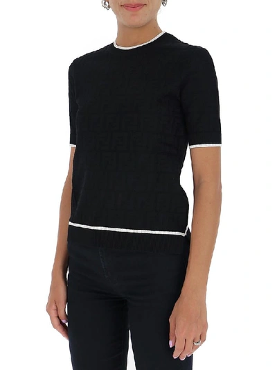 Shop Fendi Short Sleeve Knitted Top In Black