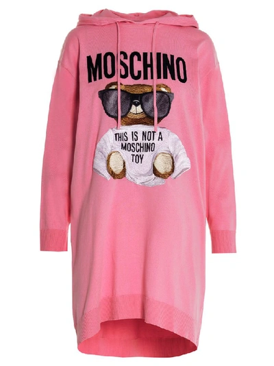 Shop Moschino Teddy Hoodie Dress In Pink
