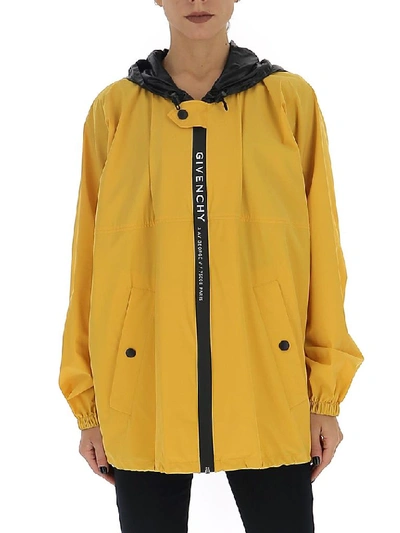 Shop Givenchy Logo Hooded Windbreaker Jacket In Yellow