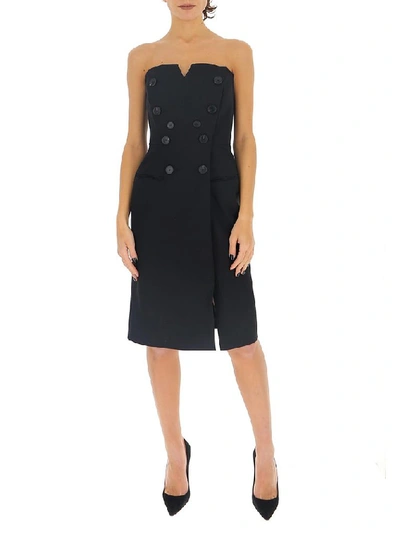 Shop Givenchy Buttoned Strapless Dress In Black