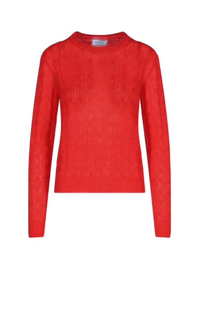 Shop Prada Crewneck Knitted Sweater In Red