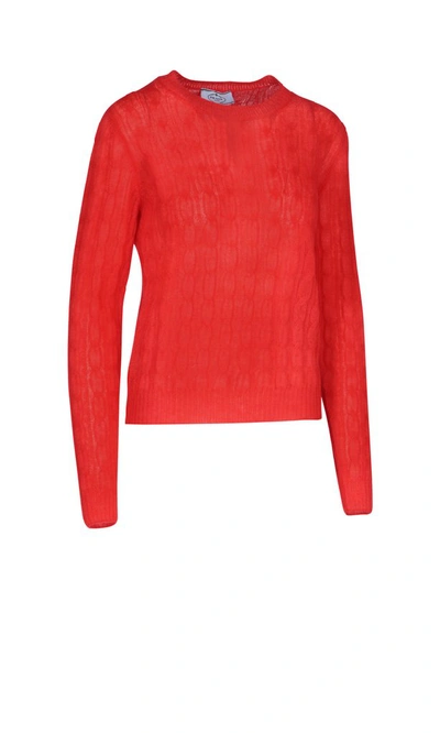 Shop Prada Crewneck Knitted Sweater In Red