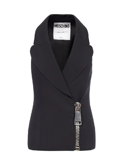 Shop Moschino Zipped Tailored Vest In Black
