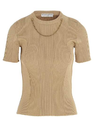 Shop Givenchy Chain Ribbed Top In Beige