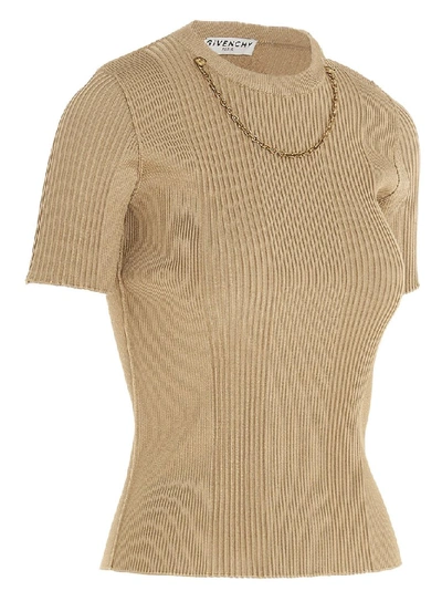 Shop Givenchy Chain Ribbed Top In Beige