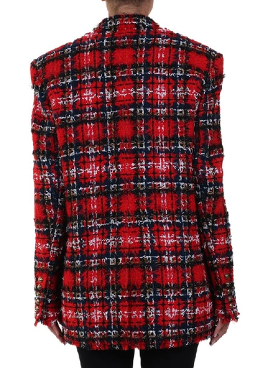 Shop Balmain Tartan Tweed Over Jacket In Multi
