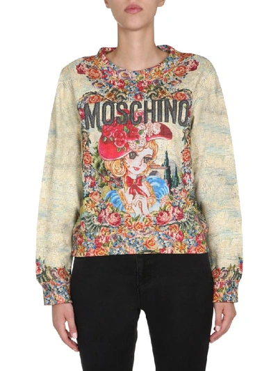 Shop Moschino Graphic Print Round Neck Sweatshirt In Multi