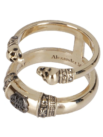 Shop Alexander Mcqueen Skull Double Band Ring In Gold